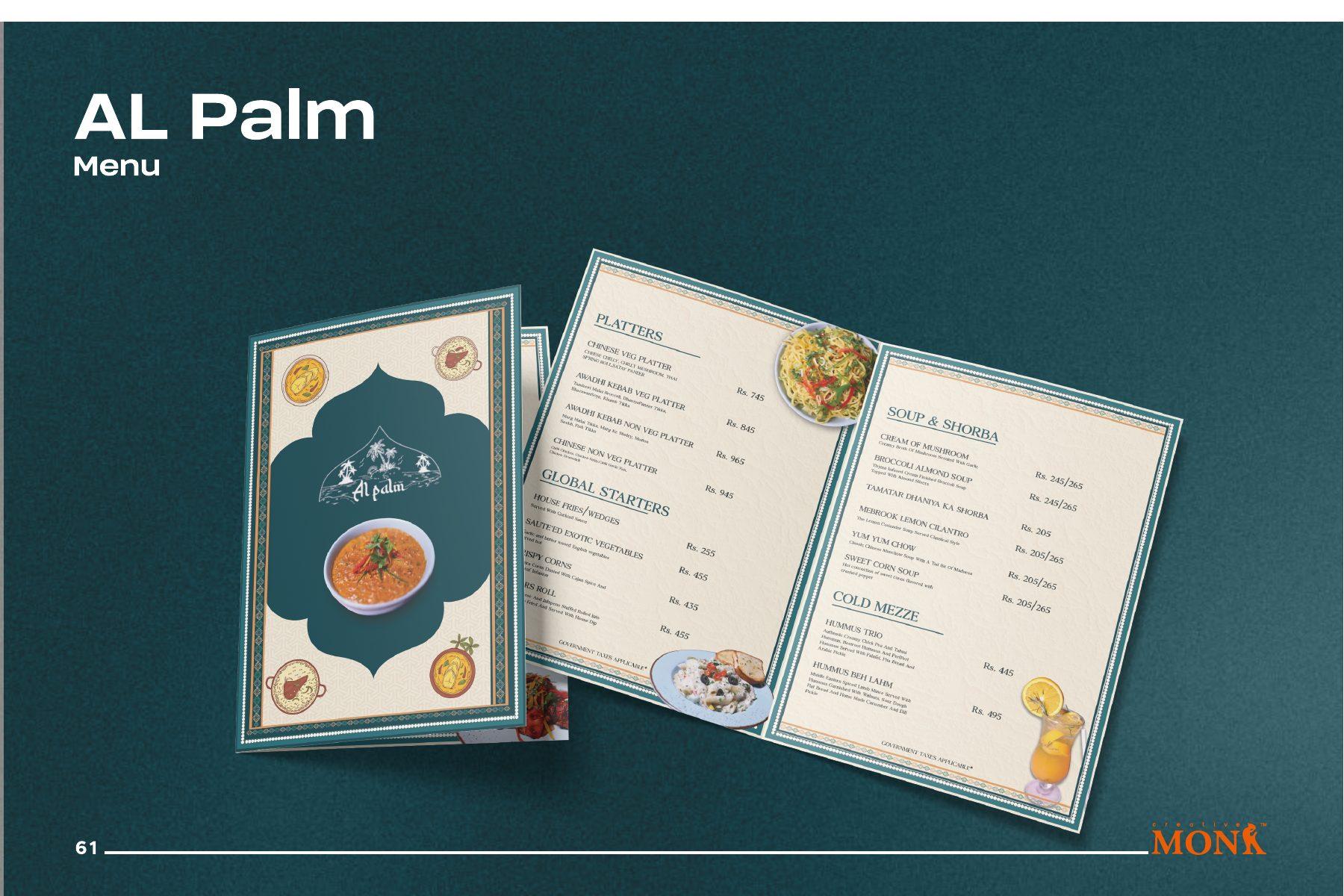 Al Palm — A restaurant, menu to table tent